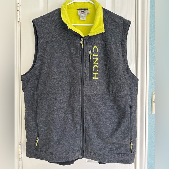 Cinch Other - Cinch Vest Mens XL Gray and Yellow Softshell Fleece Lined Zip Pockets Outdoor